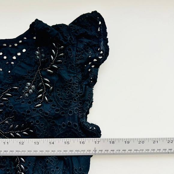 EXPRESS Black Eyelet Peplum Blouse, Size M - Picture 5 of 8